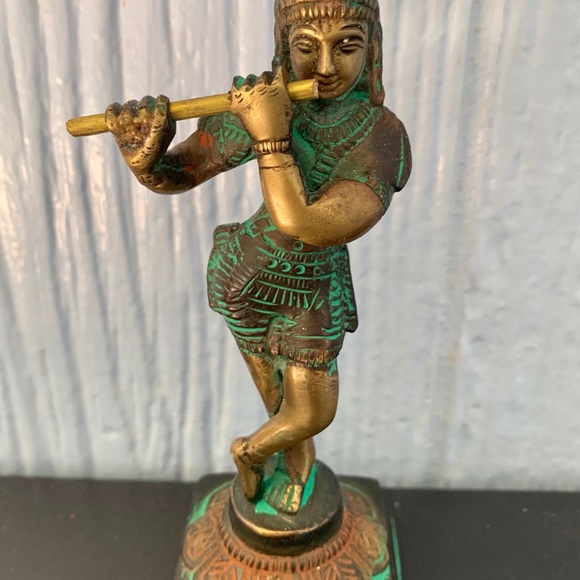 Krishna Standing Lotus Playing Flute Brass Statue - Picture 3 of 10